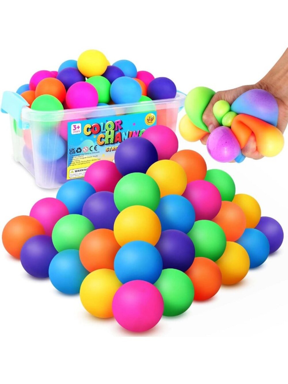 50 Pack Color Changing Stress Balls - Mini Squishy Fidget Toys for Kids & Adults